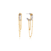 Minimalist Fashion Two Tone Hoop Earring 18K Gold Stainless Steel Classic Bicolor Chain CC Hoop Tassel Earring