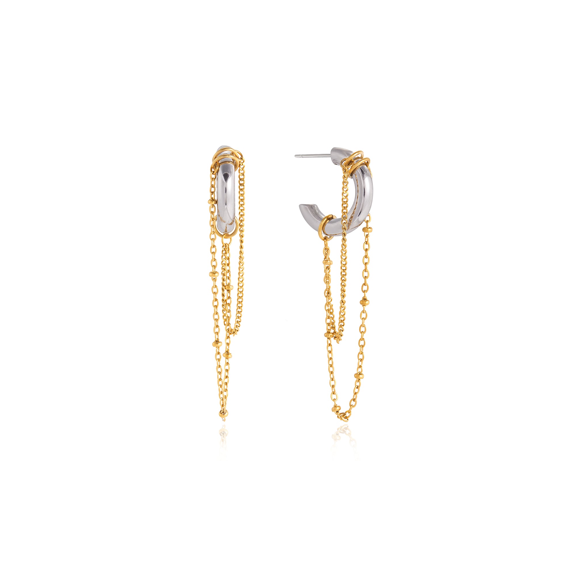 Minimalist Fashion Two Tone Hoop Earring 18K Gold Stainless Steel Classic Bicolor Chain CC Hoop Tassel Earring
