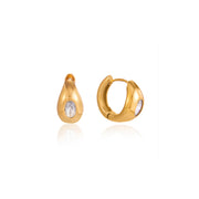 Sculptural Hoop Earring 18K Gold Plated Stainless Steel Oval White Zirconia Snake Motif Wrap Around Earrings for Women