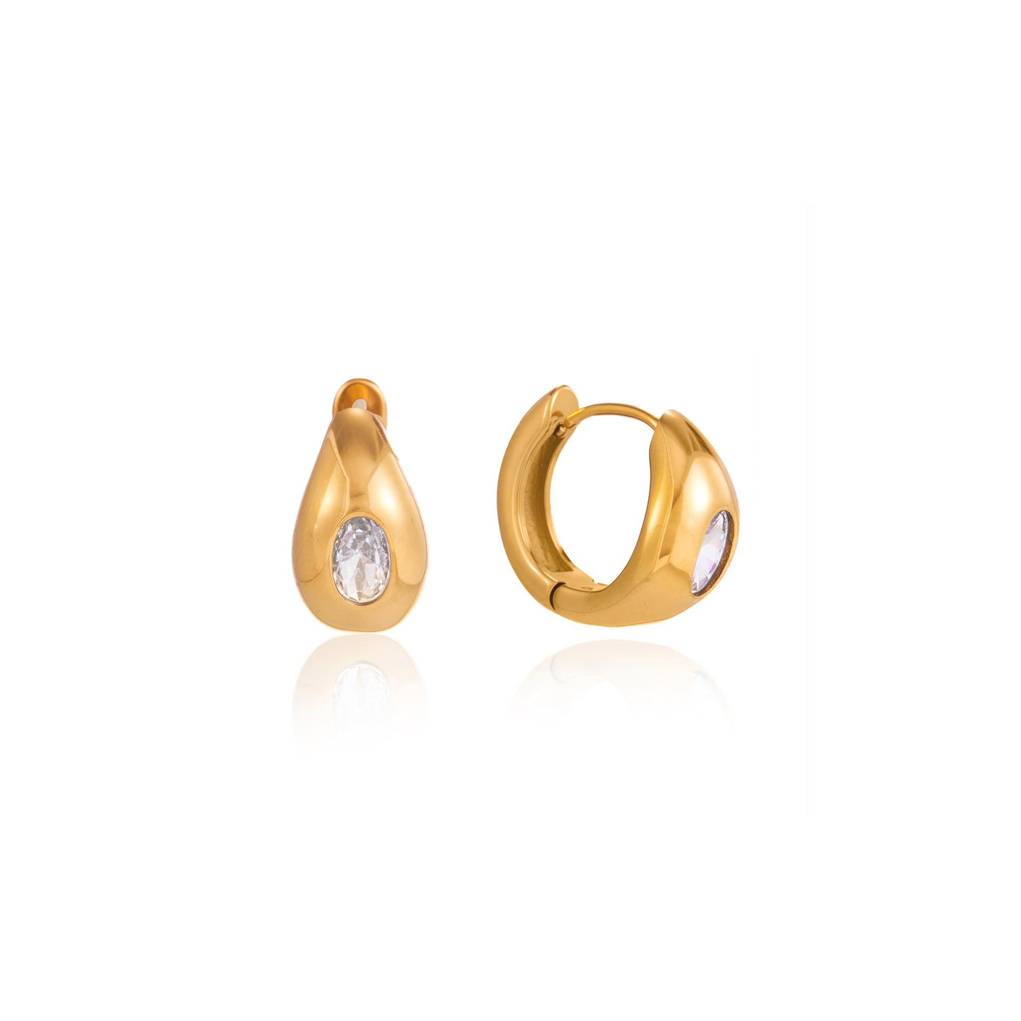 Sculptural Hoop Earring 18K Gold Plated Stainless Steel Oval White Zirconia Snake Motif Wrap Around Earrings for Women