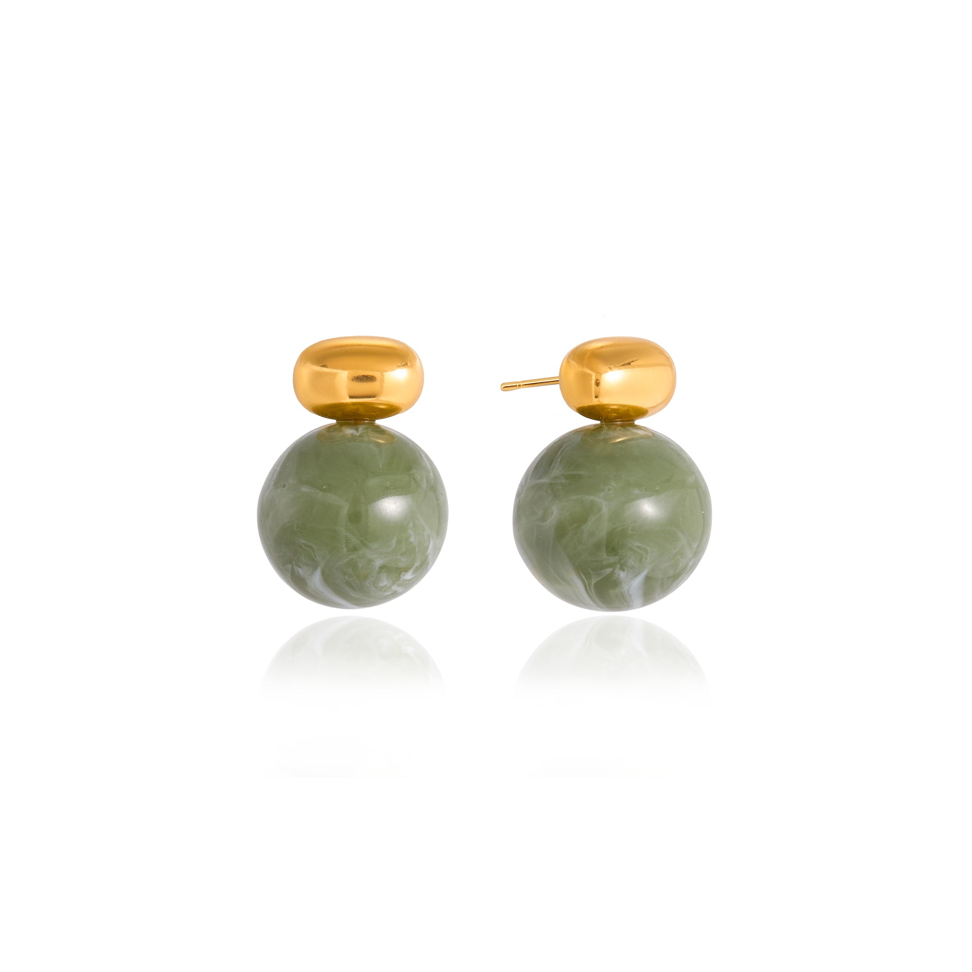 Green Resin Marble Grain Stainless Steel 18K Gold Plated Vintage Statement Stud Earrings Gift for Women Daily Office Wear