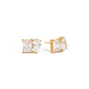 Elegant Mixed Shape CZ Stud Earrings Teardrop and Rectangular Geometric Design 18K Gold Plated Stainless Steel Earrings