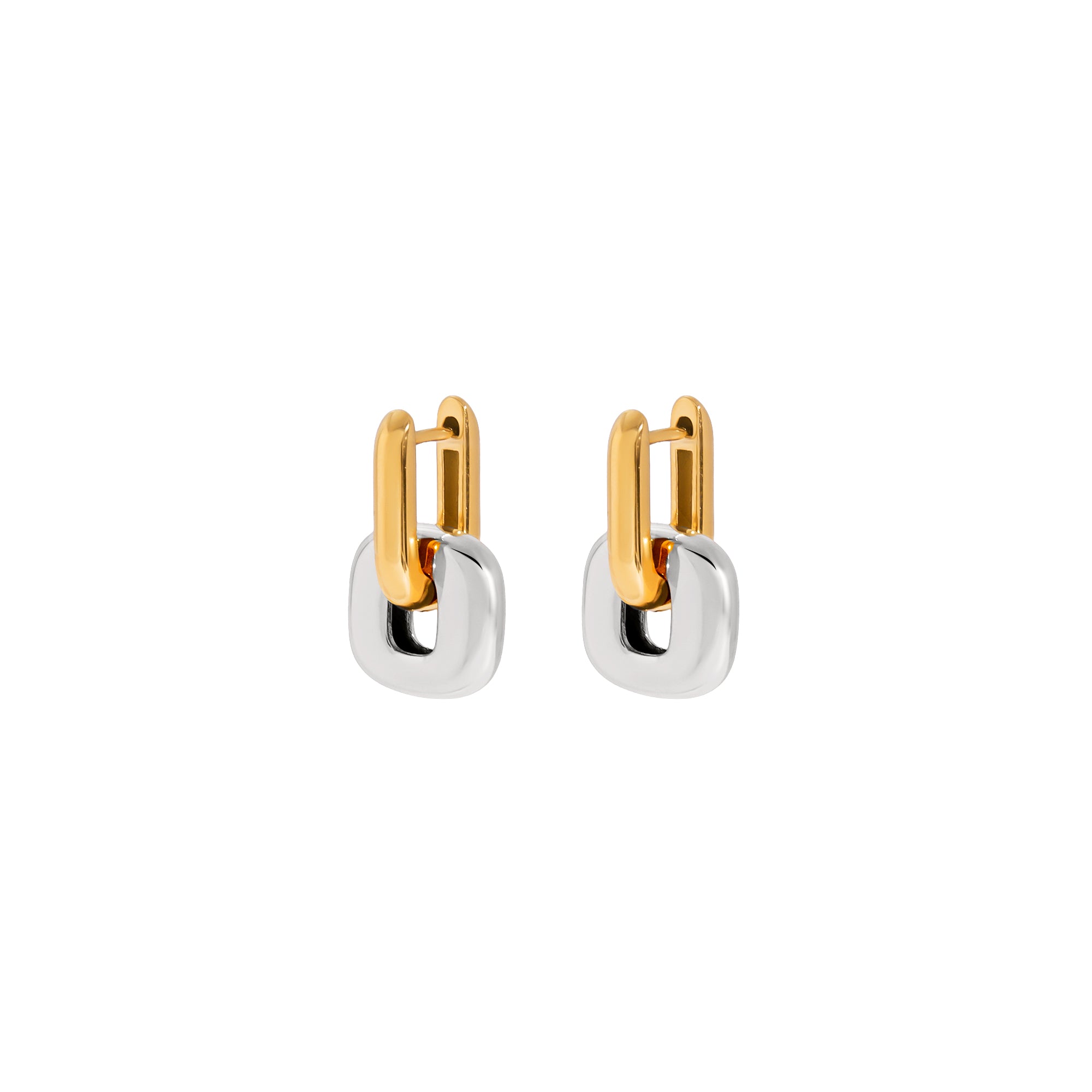 Modern Minimalist Two-Tone Oval Earrings 18K Gold Stainless Steel Geometric Stackable Dainty Jewelry for Women
