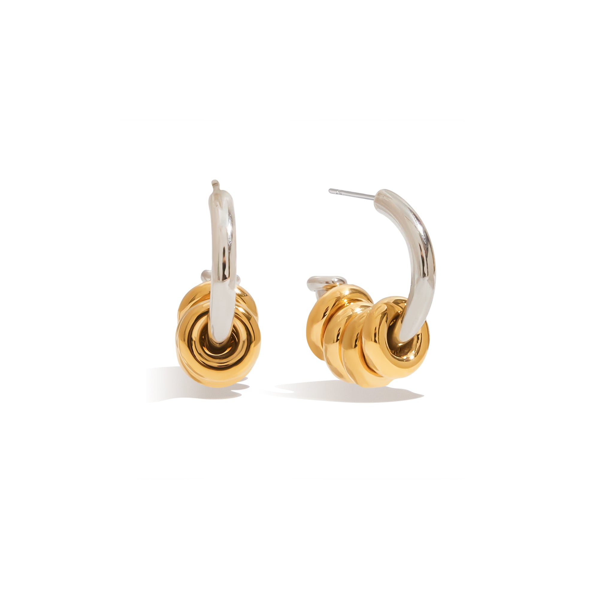 J&D New Arrivals Minimalist Two-Tone Earring Hoop Ring Dangle Earring Fashion C Shape Stud Earring