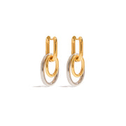 Minimalist Two Tone Two Hoop Ring Dangle Earring for Women Stainless Steel Jewelry Fashion