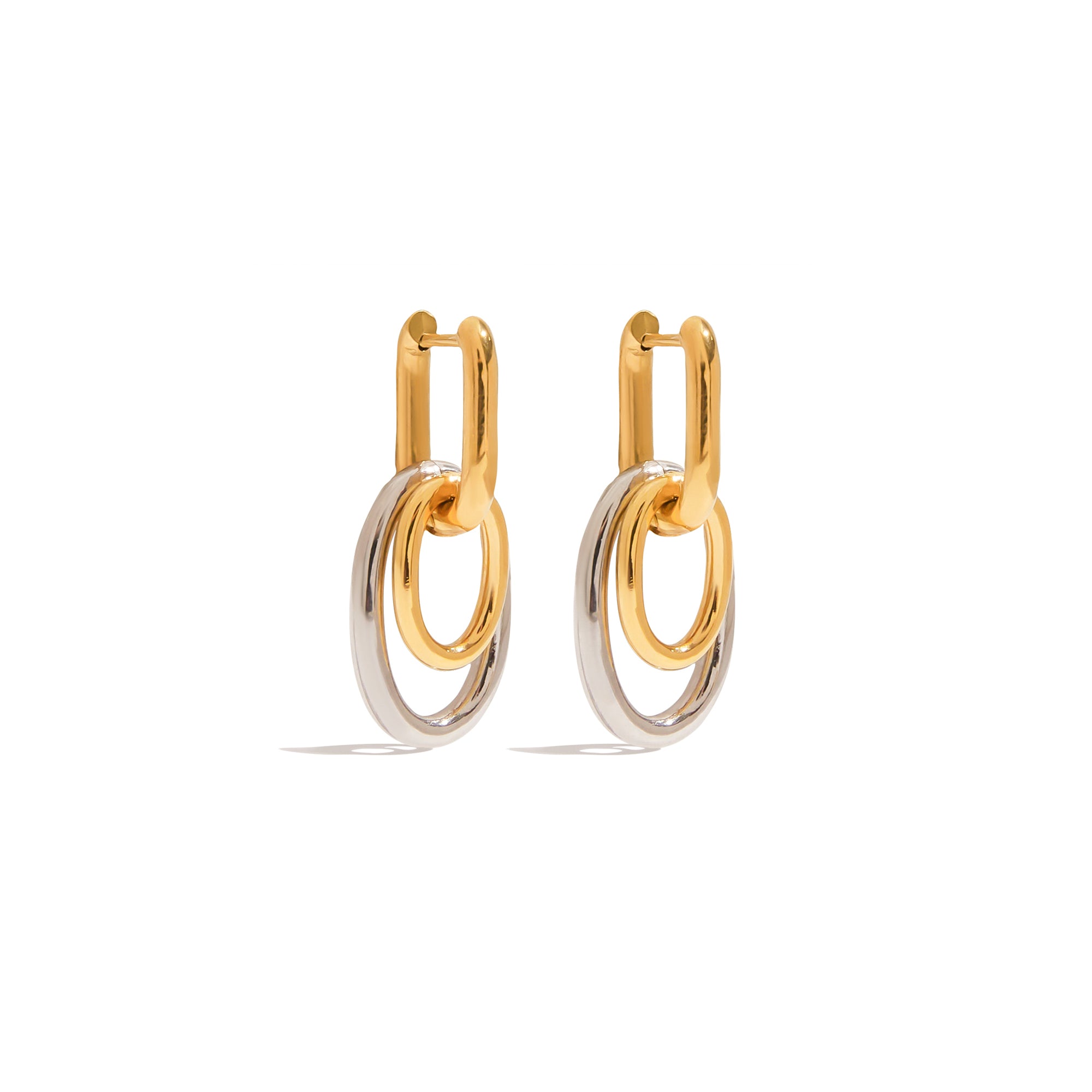 Minimalist Two Tone Two Hoop Ring Dangle Earring for Women Stainless Steel Jewelry Fashion