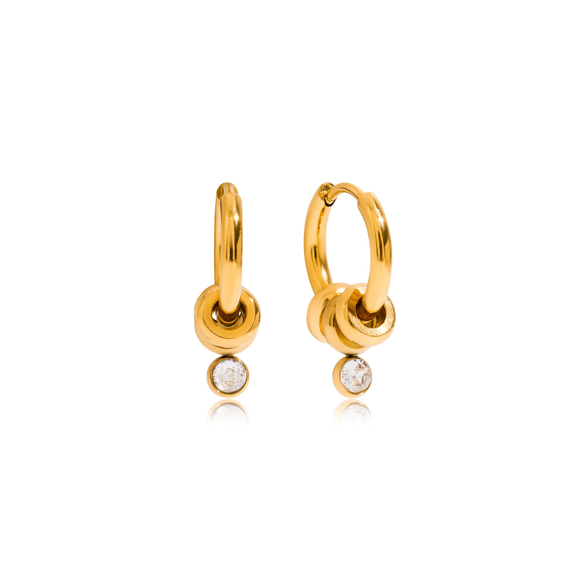 Modern Minimalist 18K Gold Stainless Steel Zircon Pendant Hoop Earrings