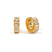 Stainless Steel Waterproof 18K PVD Gold Plating Crystal Rectangle Stone 15MM Small Huggie Earrings