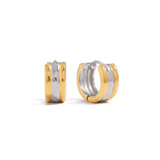Fashion Two Tone Hoop Earring 18K Gold Plated Stainless Steel Gold and Silver Two Tone Wide Three Layered Earrings