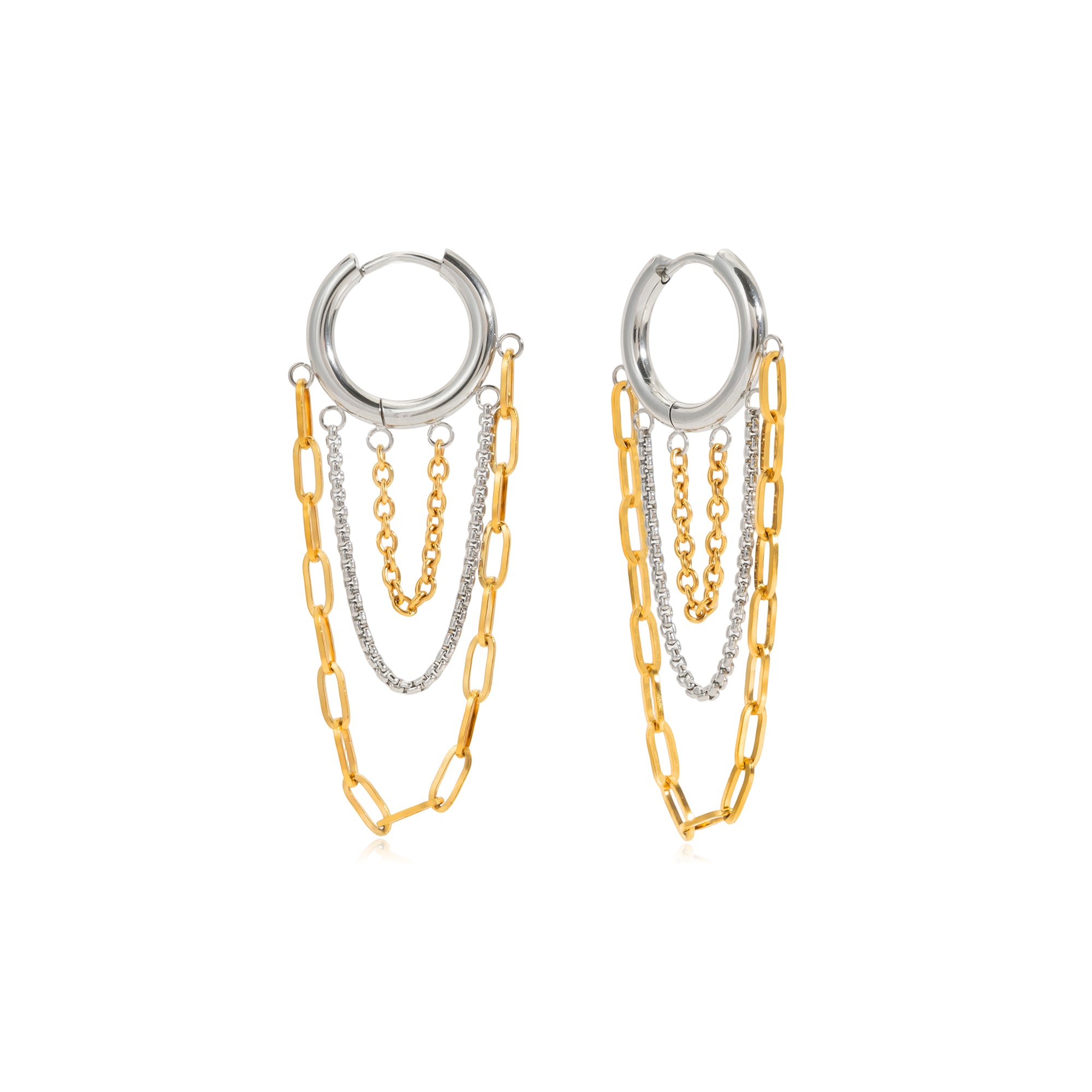 Autumn Collection Tassel Earring 18K Gold Plated Stainless Steel Tassel Earring Trendy 3 Layers Chain Tassel Earrings