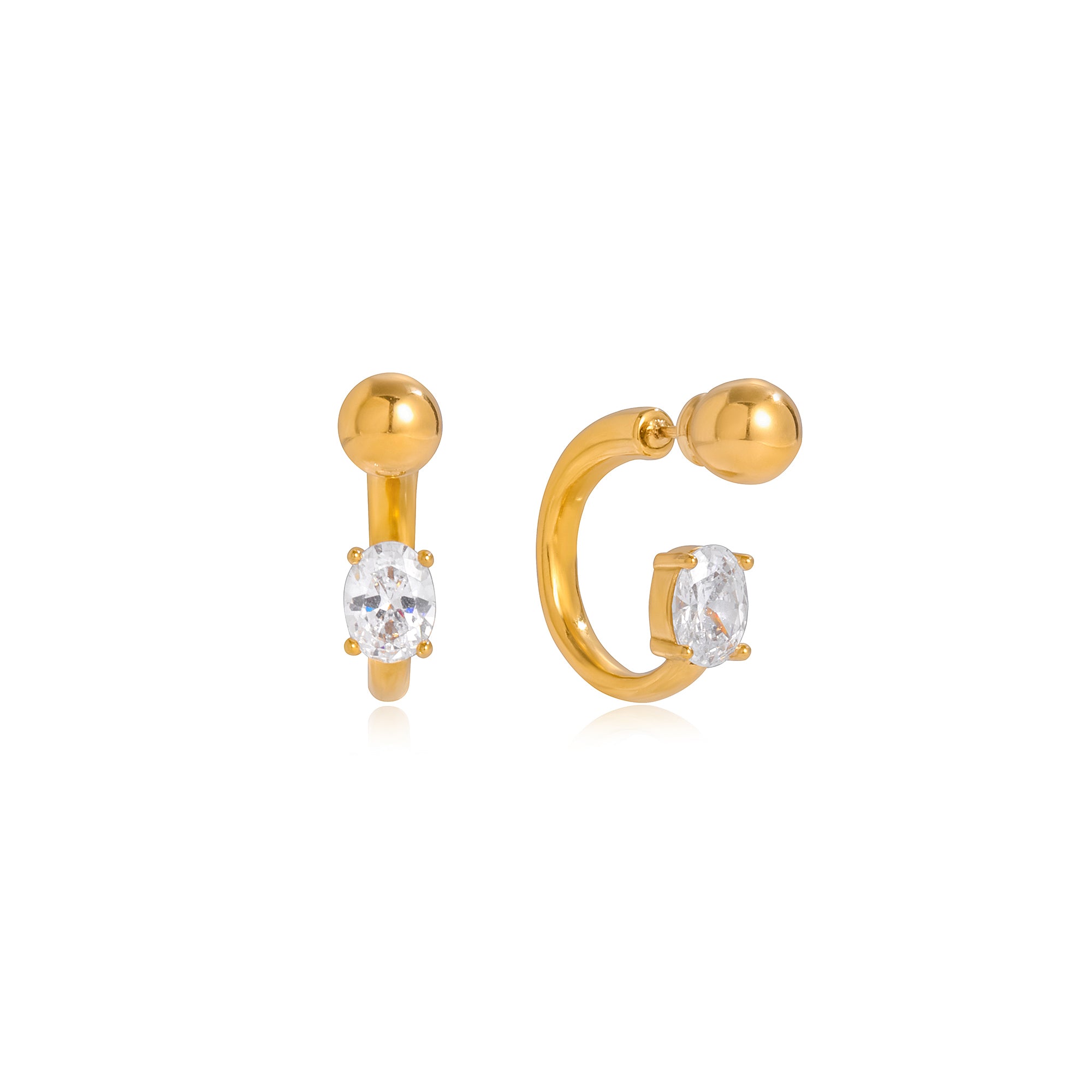 Elegant Silver Tone Oval CZ Huggie Hoops Stainless Steel Modern Geometric C Hoop Earrings for Women Everyday Jewelry