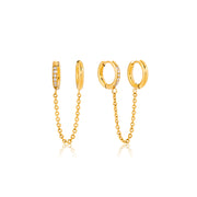 Elegant CZ Tassel Earring 18K Gold Plated Stainless Steel Dainty CZ Double Loop Zirconia Tassel Earrings