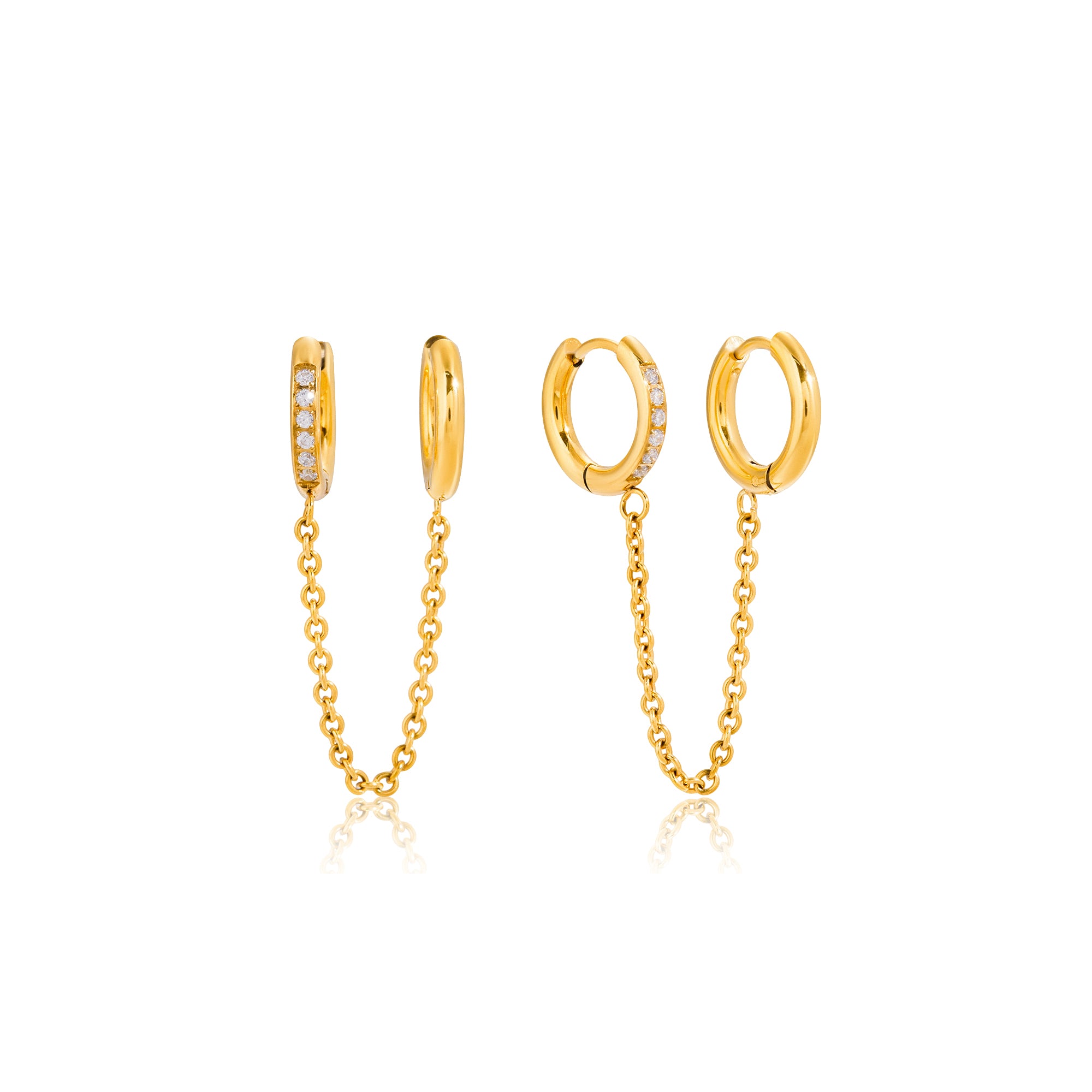 Elegant CZ Tassel Earring 18K Gold Plated Stainless Steel Dainty CZ Double Loop Zirconia Tassel Earrings