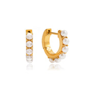 Waterproof Stainless Steel Anti Tarnish Daily Wearing Smooth Turquoise White Pearl Cab Huggie Hoop Earrings