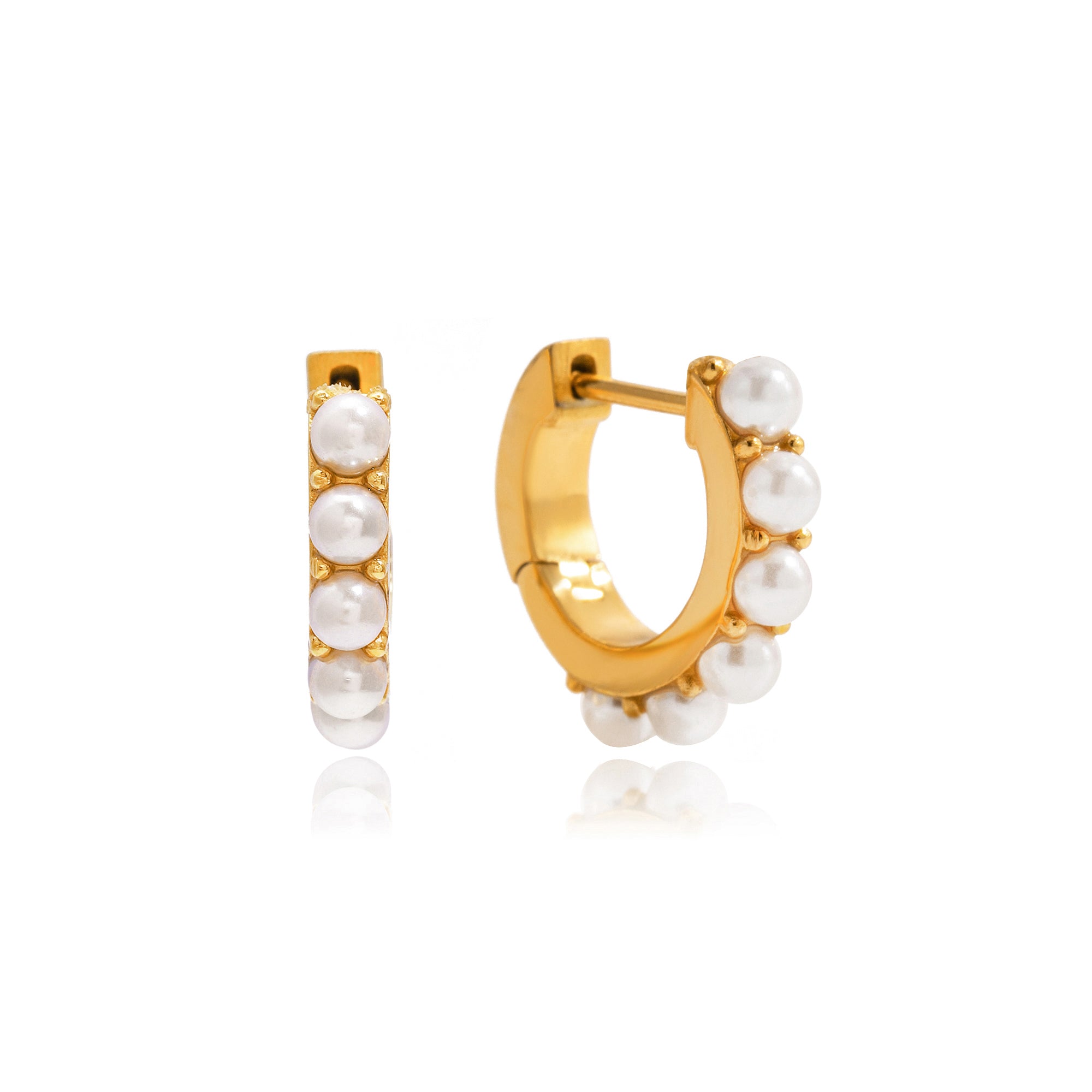 Waterproof Stainless Steel Anti Tarnish Daily Wearing Smooth Turquoise White Pearl Cab Huggie Hoop Earrings