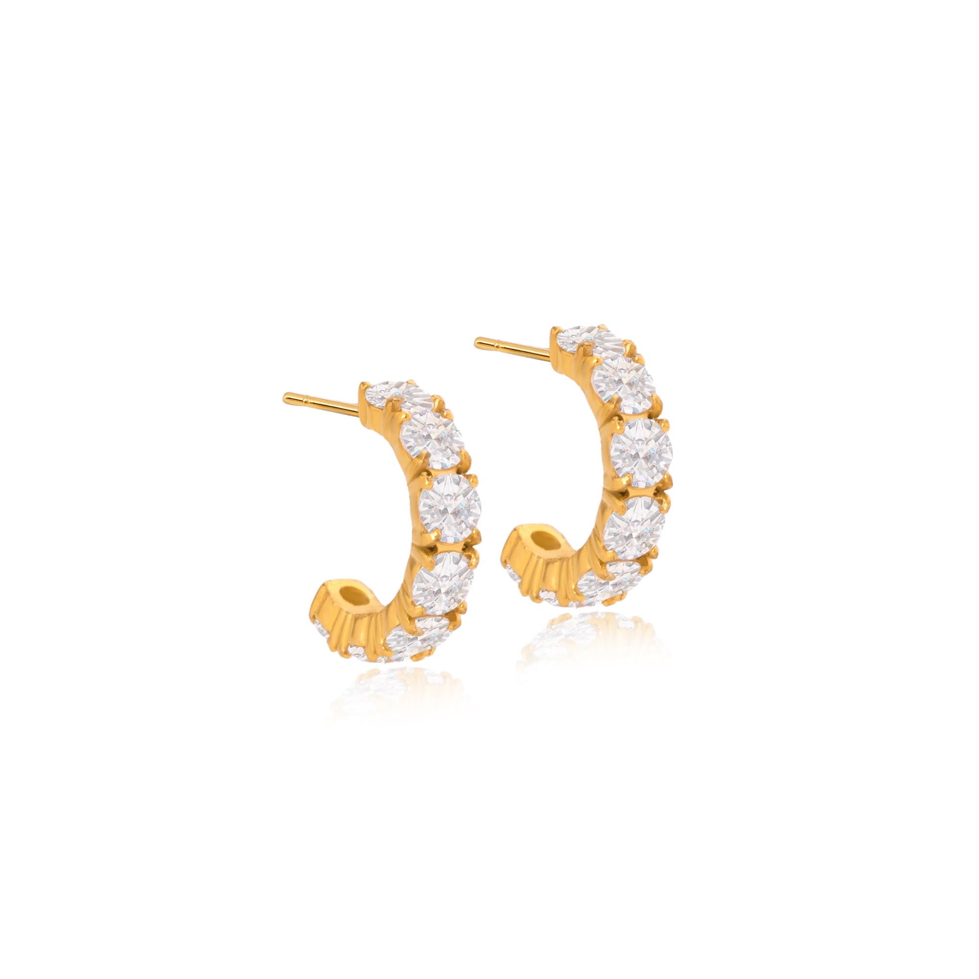 Classic Cubic Zirconia Hoops 18K Gold Stainless Steel Minimalist Square Round White Zirconia C Hoop Earring