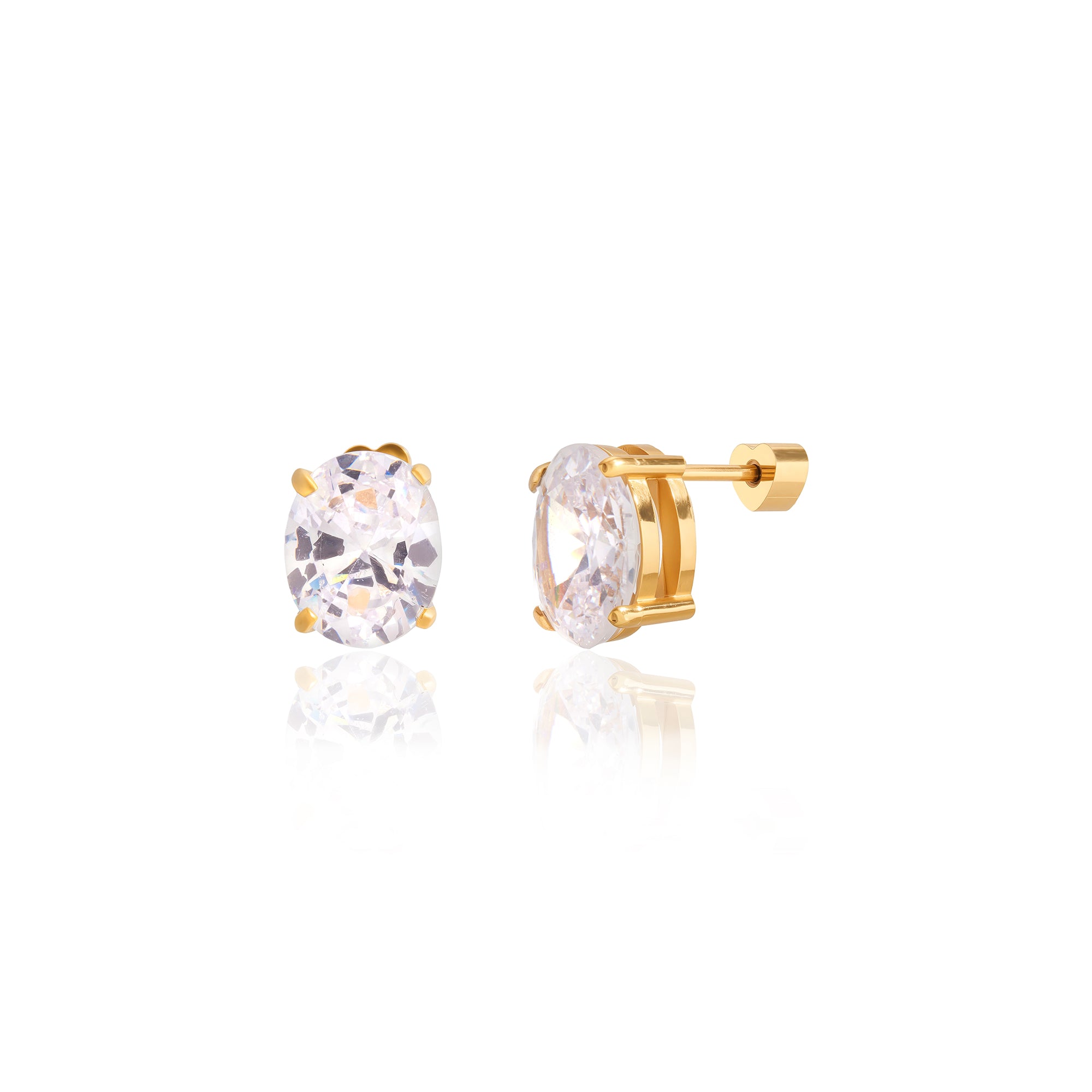Classic Stud Earring Jewelry for Women Stainless Steel Large Zircon Semi-precious Stone Solitaire Diamond Earring