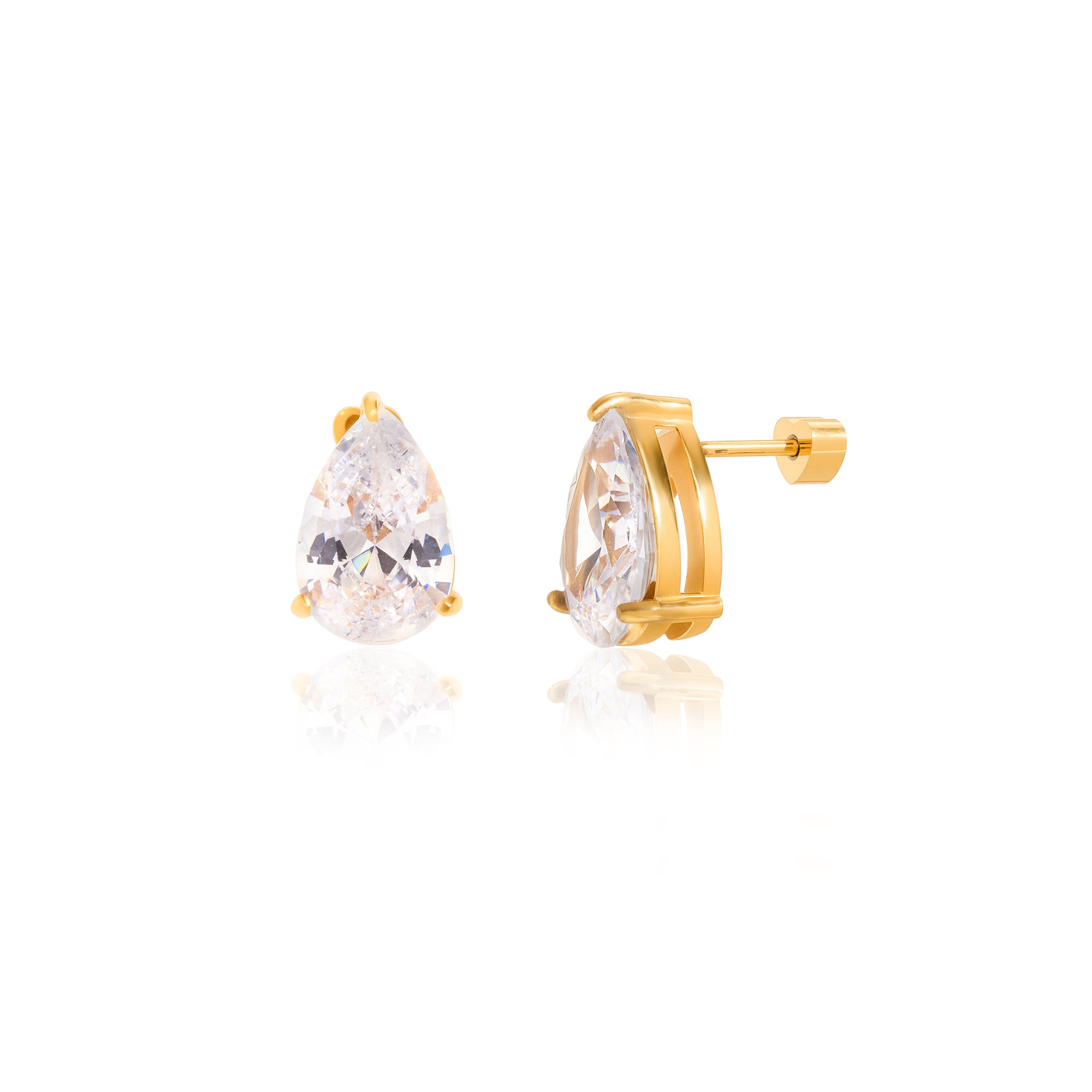 Classic Stud Earring Jewelry for Women Stainless Steel Large Zircon Semi-precious Stone Solitaire Diamond Earring