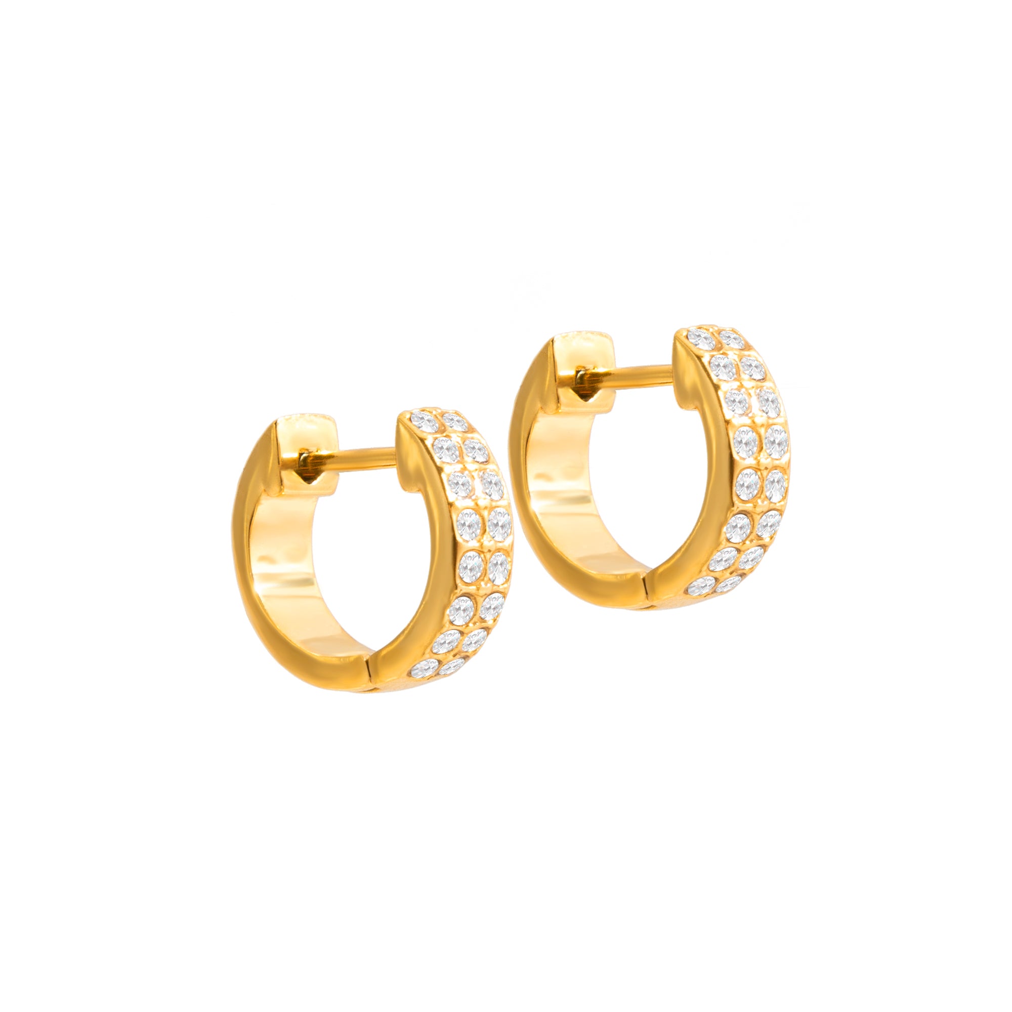 Elegant Rhinestone Hoop Earring 18K Gold Stainless Steel Classic White Crystal Chunky U Shape Hoop Earrings