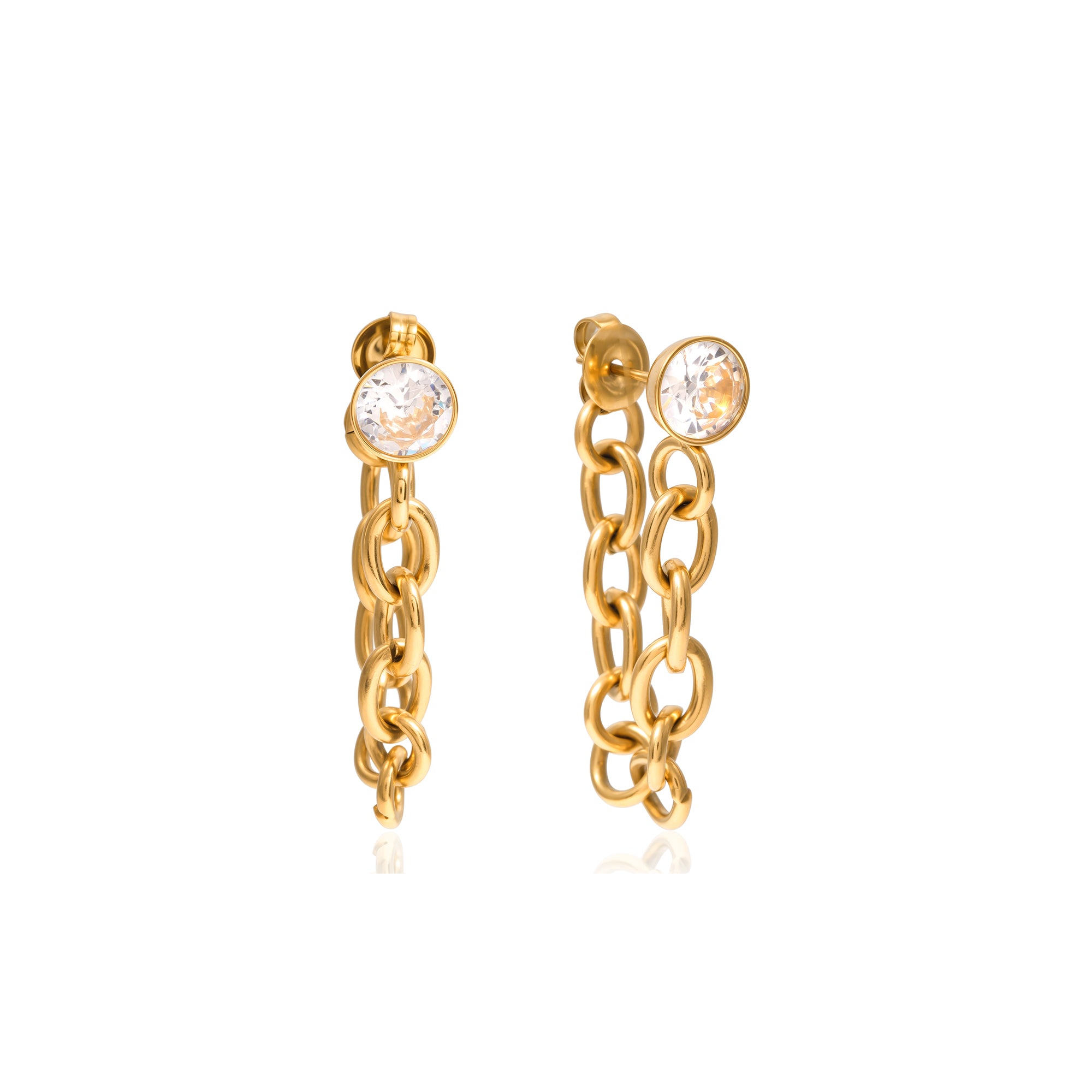 Minimalist Tassel CZ Earring 18K Gold Plated Stainless Steel Fashion Classic White Zircon Rough Chain Tassel Earrings
