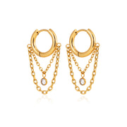 Elegant Zircon Chain Tassel Earring 18K Gold Stainless Steel Trendy Delicate White Round Zircon Tassel Earrings