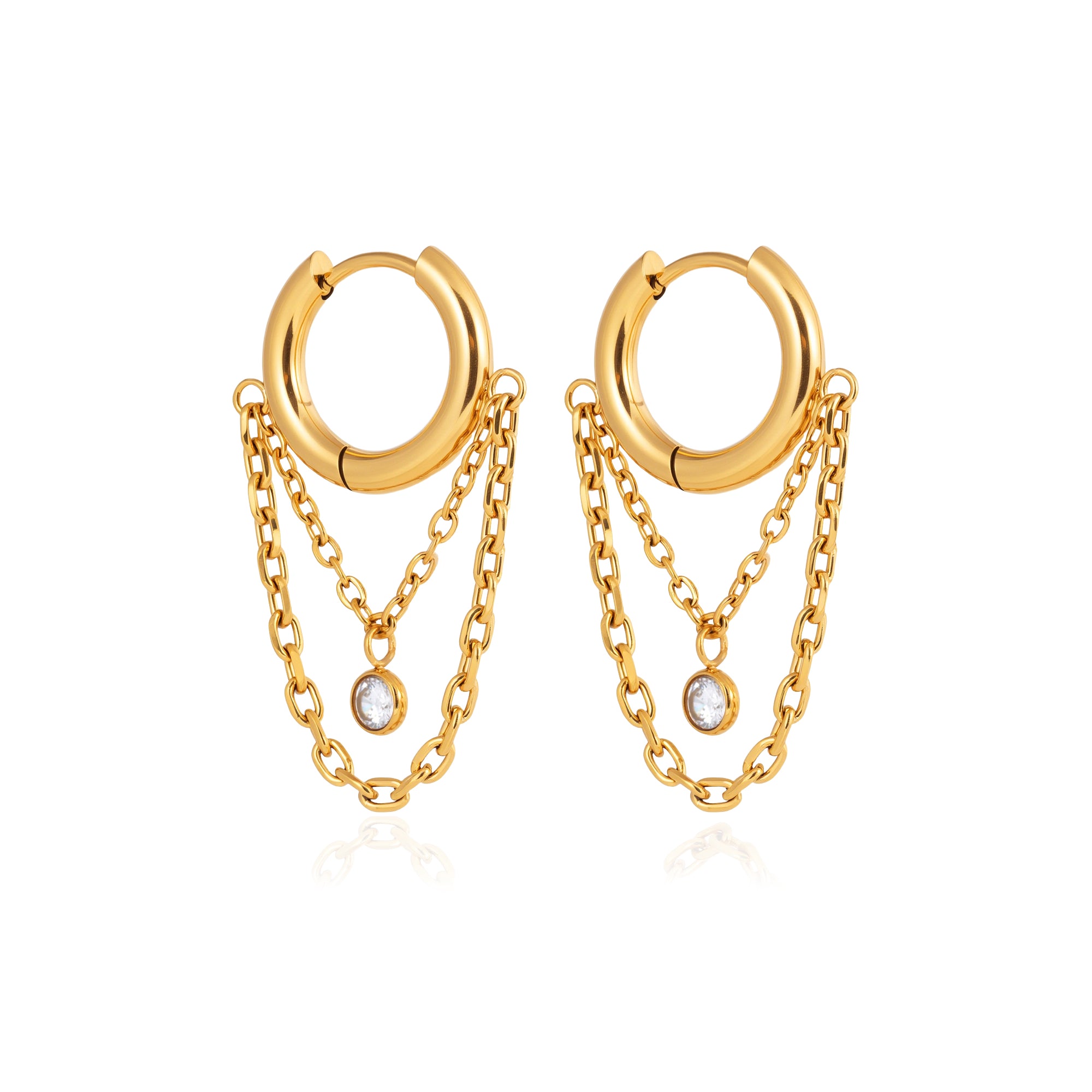 Elegant Zircon Chain Tassel Earring 18K Gold Stainless Steel Trendy Delicate White Round Zircon Tassel Earrings