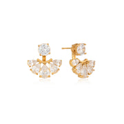 Classic Elegant Water Drop Zircon Earring 18K Gold Plated Stainless Steel Zirconia Circle Detachable Fan Jackets Earrings