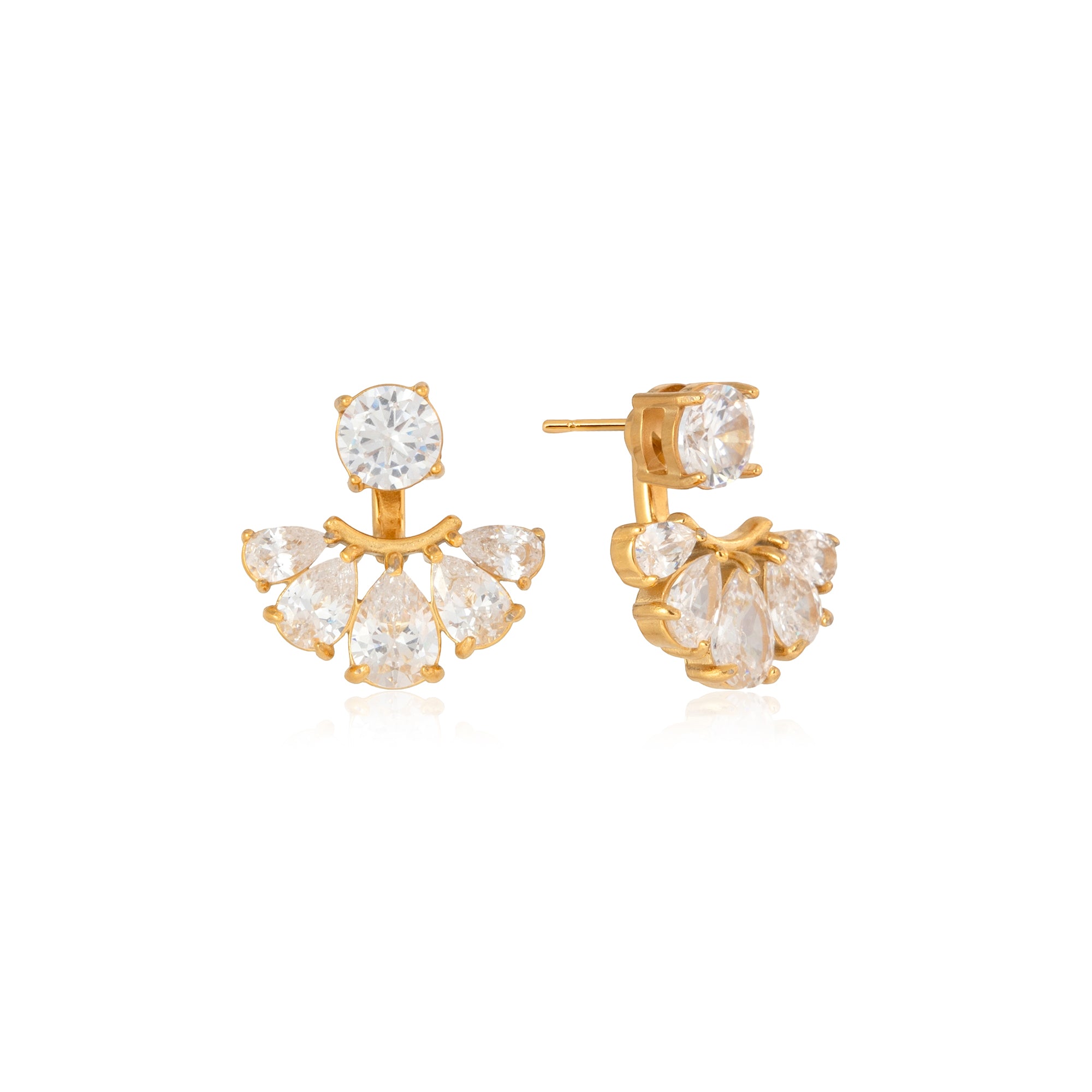 Classic Elegant Water Drop Zircon Earring 18K Gold Plated Stainless Steel Zirconia Circle Detachable Fan Jackets Earrings