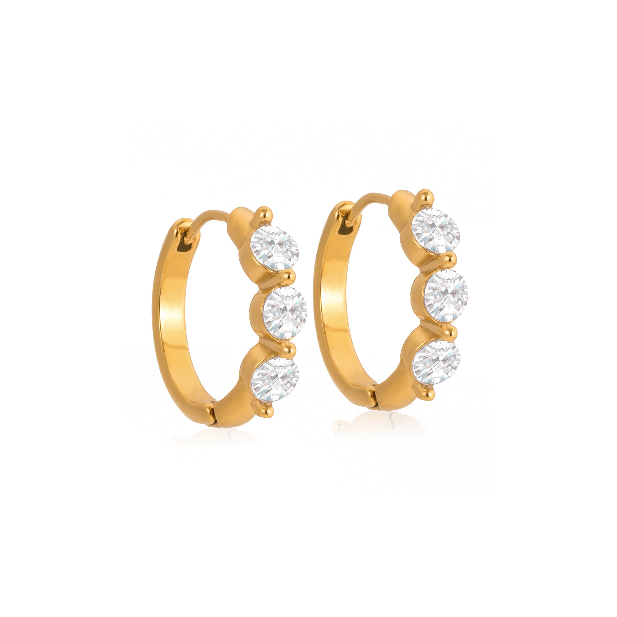 Delicate CZ Hoop Earring 18K Gold Plated Stainless Steel Classic White Round Oval Zirconia Hoop Earrings