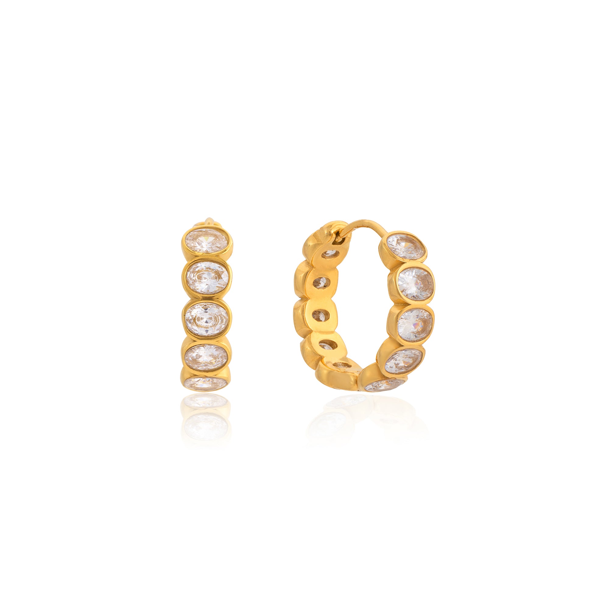 Delicate CZ Hoop Earring 18K Gold Plated Stainless Steel Classic White Round Oval Zirconia Hoop Earrings