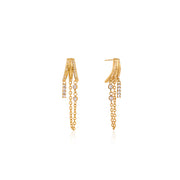 Luxurious Three Layer Fringe Earrings 18K Gold Plated Stacked Square Pendant with Crystal and Zircon Dazzling Drop Earrings