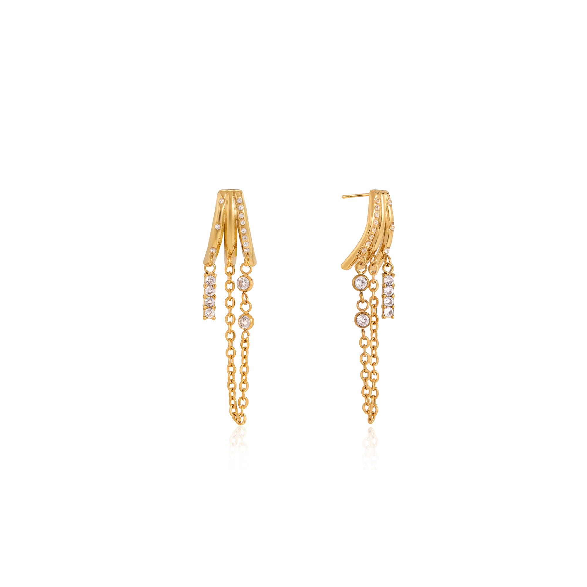 Luxurious Three Layer Fringe Earrings 18K Gold Plated Stacked Square Pendant with Crystal and Zircon Dazzling Drop Earrings