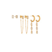Elegant Tassel Earring 18K Gold Stainless Steel Fashion Delicate Square Water Drop Rhinestone Tassel Earring Set