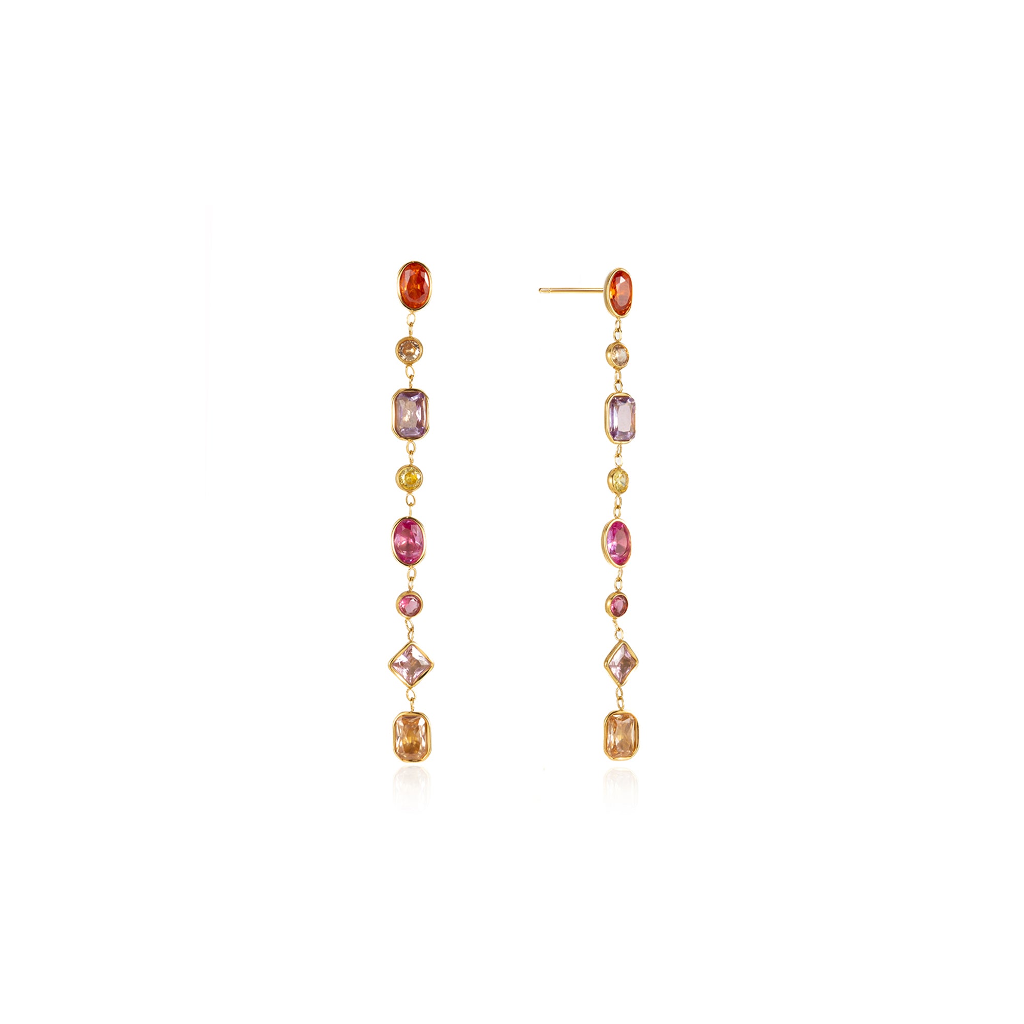 Jewelry Stainless Steel Earrings Tarnish Free Waterproof Steel Color Colored Zircon Geometric Tassel Earrings