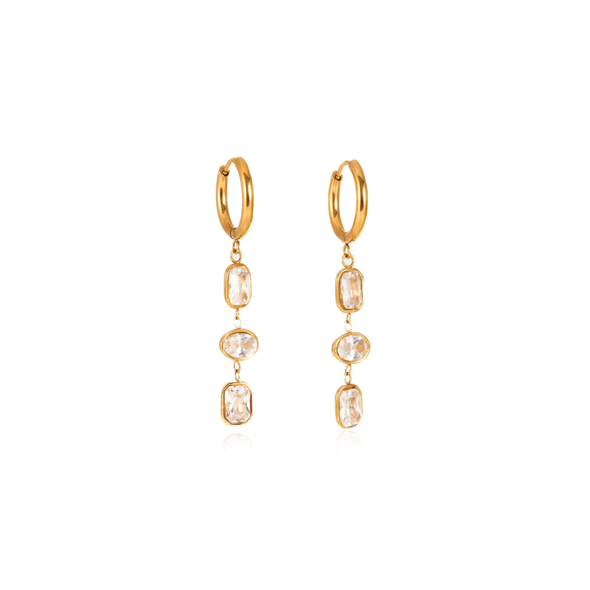 Women's Red Zirconia Tassel Earrings - 18K Gold Plated Geometric Drop Earrings
