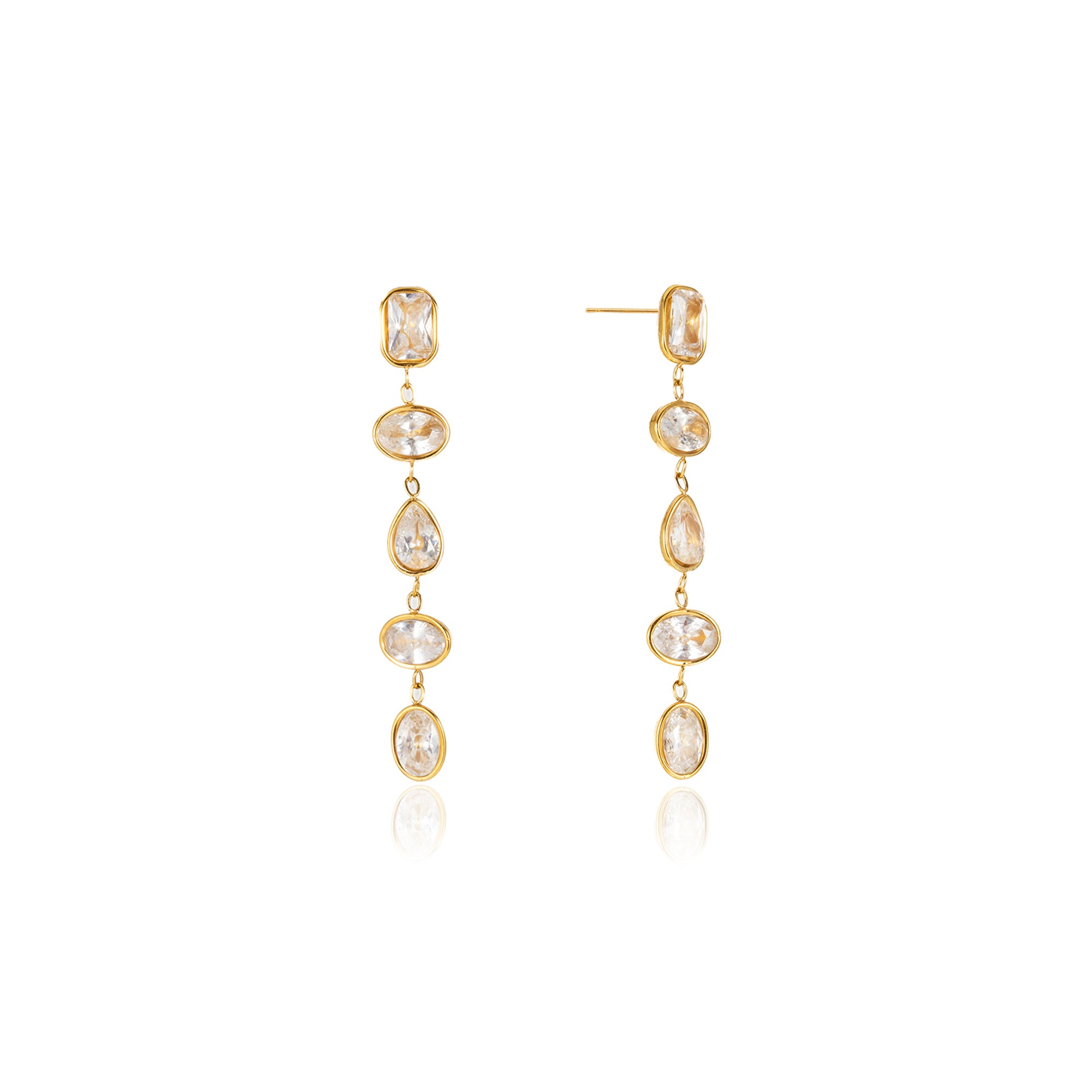 Women's Geometric 18K Gold Plated Stainless Steel Tassel Earrings with Color Zirconia