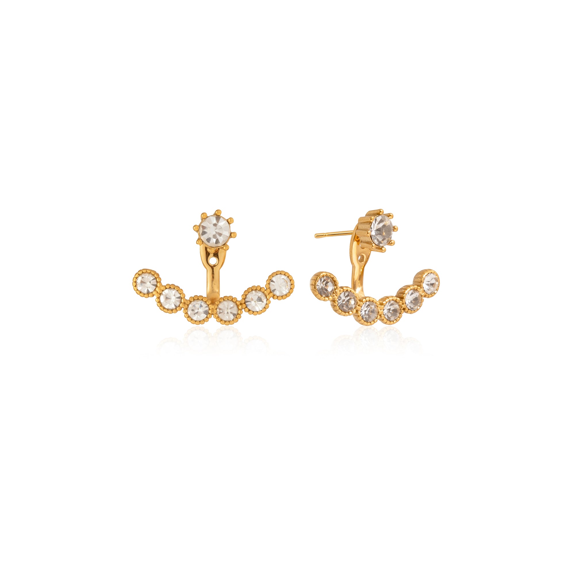 Elegant Rhinestone Jackets Earring 18K Gold Stainless Steel Fashion Delicate Fan Rhinestone Detachable Jackets Earring