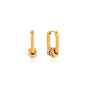 18K Gold Plated Stainless Steel U Shape Rhinestone Hoop Earrings Women Hypoallergenic Waterproof Classic Elegant Jewelry
