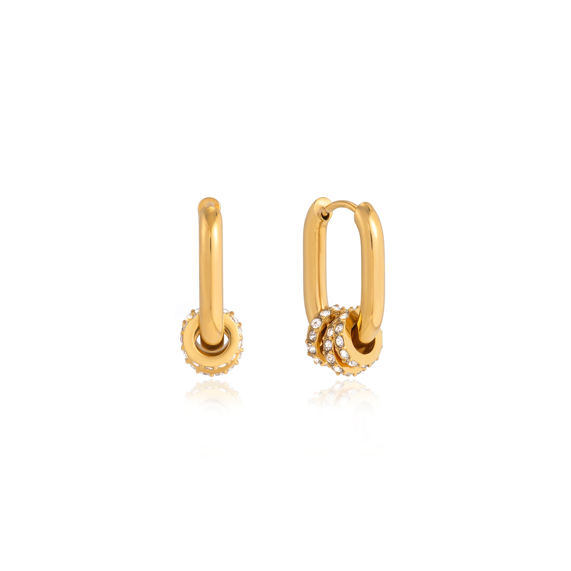 18K Gold Plated Stainless Steel U Shape Rhinestone Hoop Earrings Women Hypoallergenic Waterproof Classic Elegant Jewelry