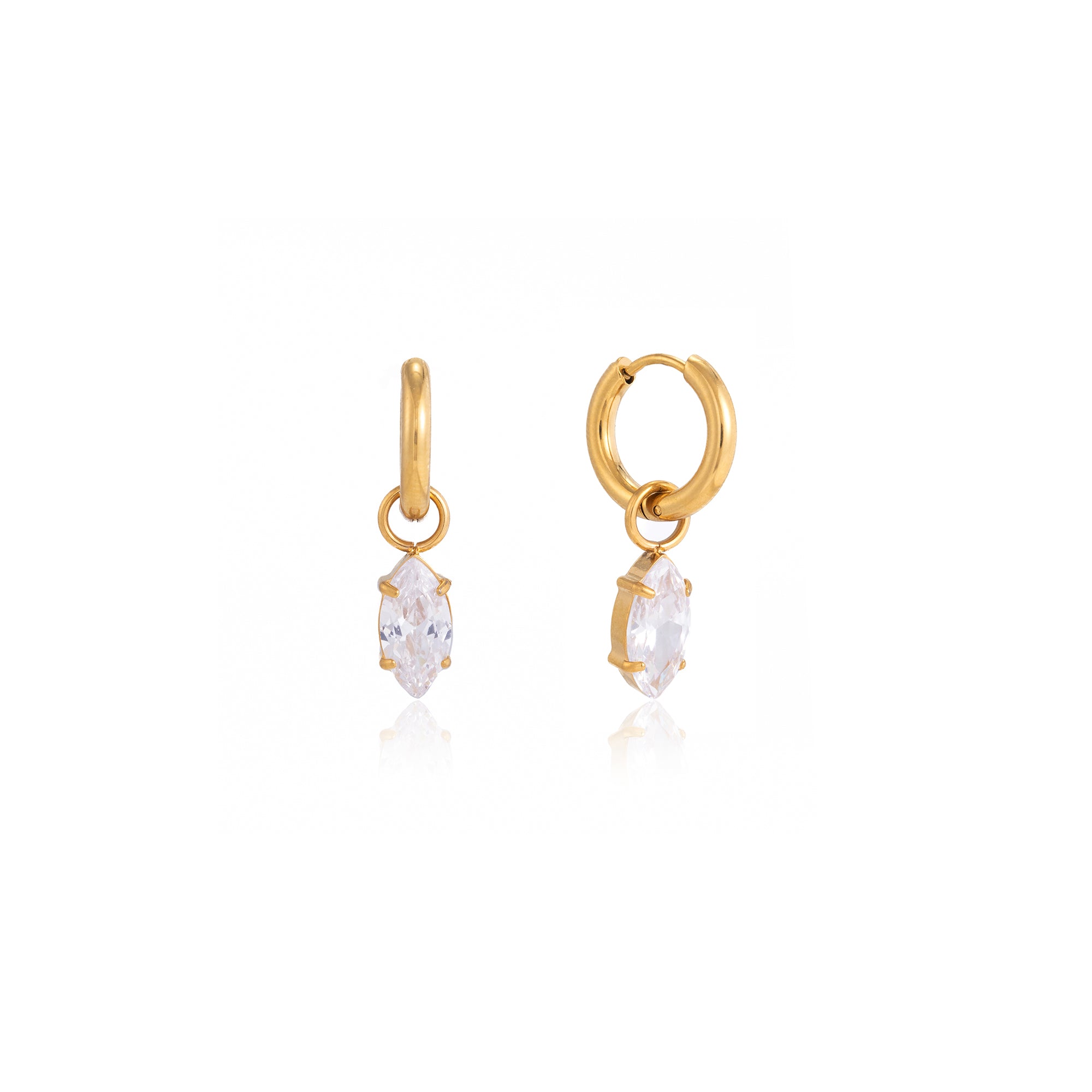 Elegant CZ Hoop Earring 18K Gold Stainless Steel Classic Delicate Oval Round Teardrop Zircon Hoop Earring