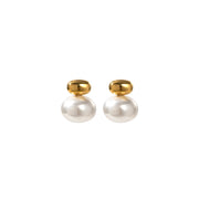 Trendy Women's 18K Real Gold Plated Stainless Steel Ball Earrings Classic Pearl Stub Drop Earrings