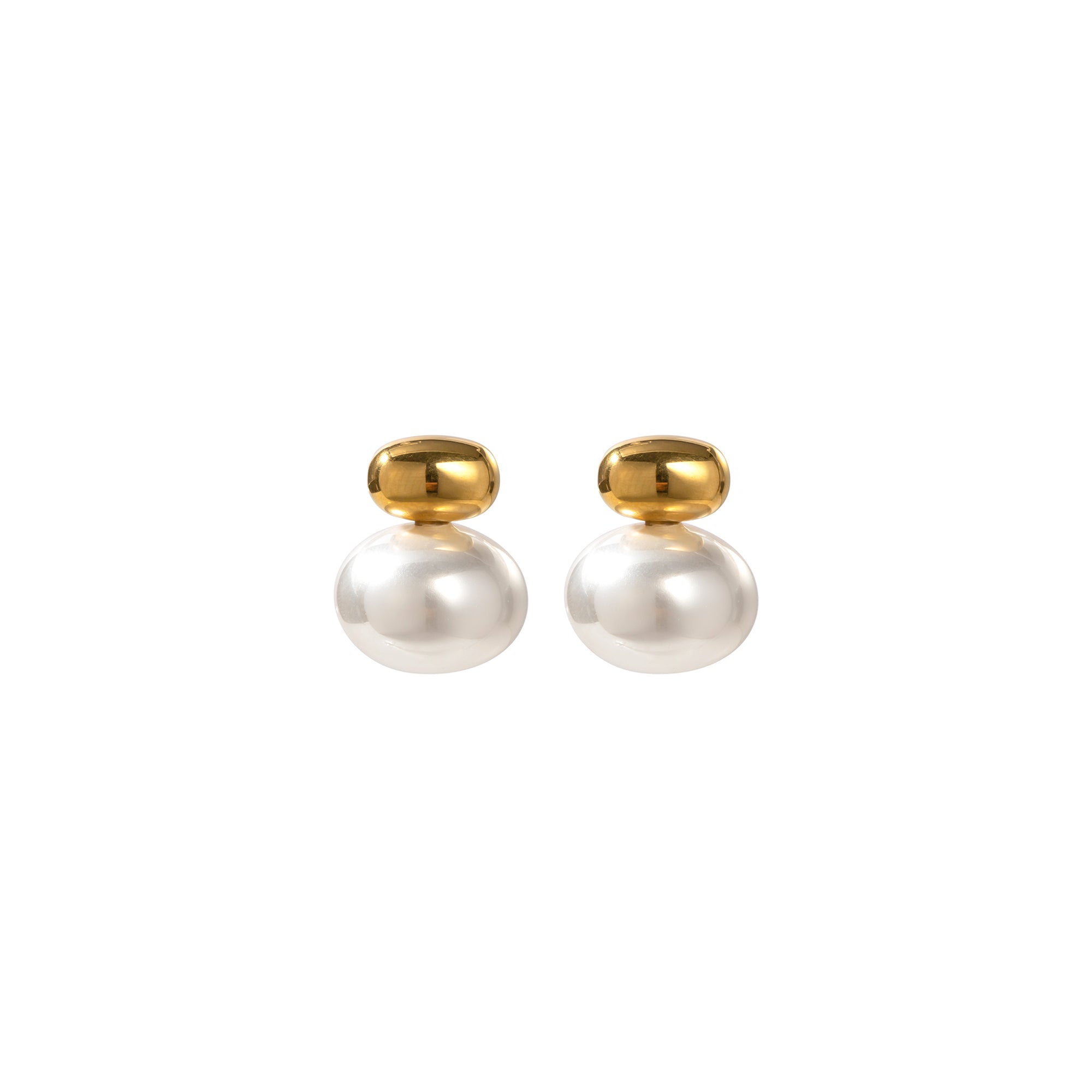Trendy Women's 18K Real Gold Plated Stainless Steel Ball Earrings Classic Pearl Stub Drop Earrings