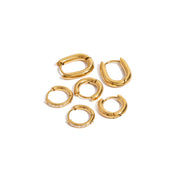 Classic Dainty 18k Gold Stainless Steel Zircon Hoop Earring Sets Three Pairs in Vintage Geometric Style