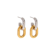 18k Gold Silver Stainless Steel Retro Knocker Earrings Contemporary Vintage Style Two Tone Chain Hoop with Geometric Pattern
