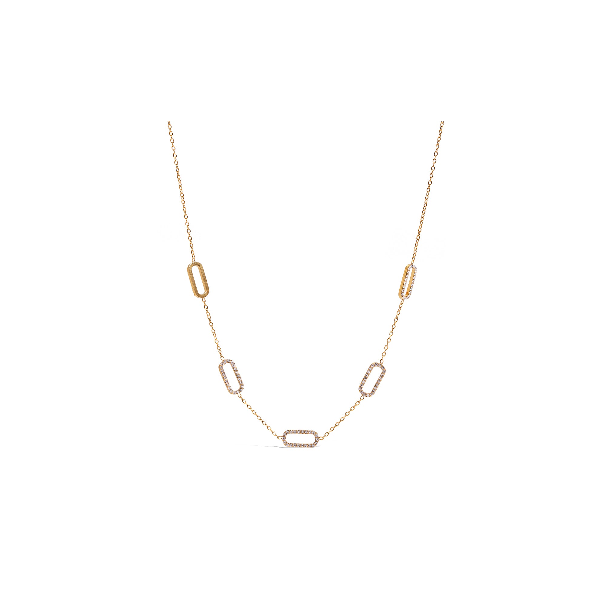 Women Classic 18K Gold Plated Round White Zircon Necklace Adjustable Chain Dainty Elegant Sparkly Fashion Jewelry