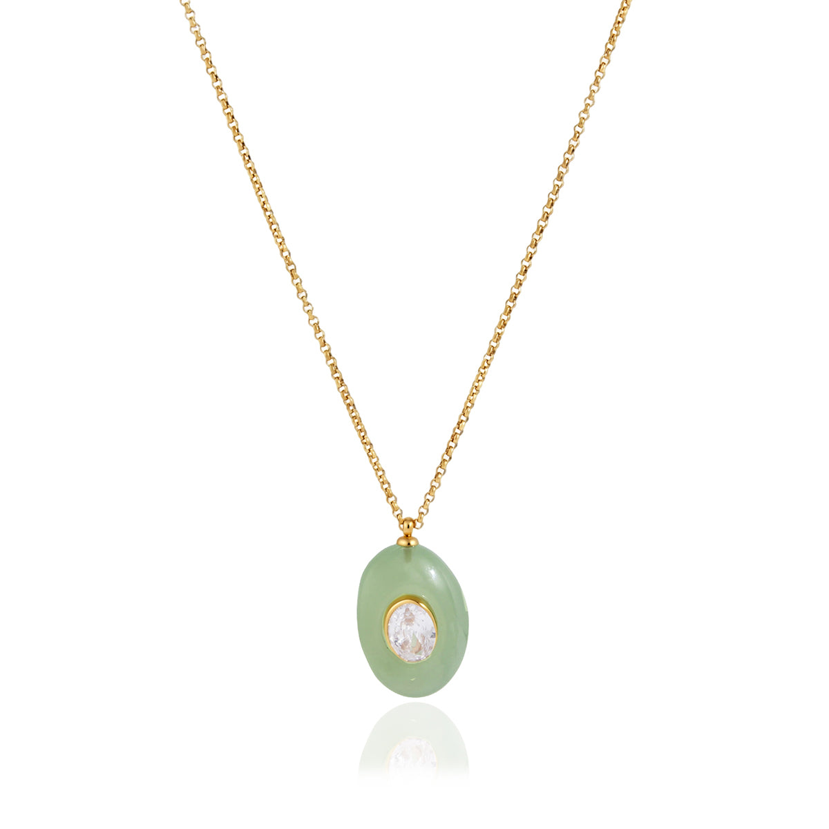 18K gold stainless steel + resin + zirconium / Round red resin with round white zirconium pendant