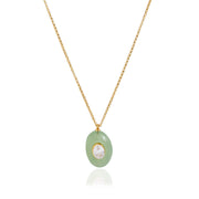 18K gold stainless steel + resin + zirconium / Round red resin with round white zirconium pendant