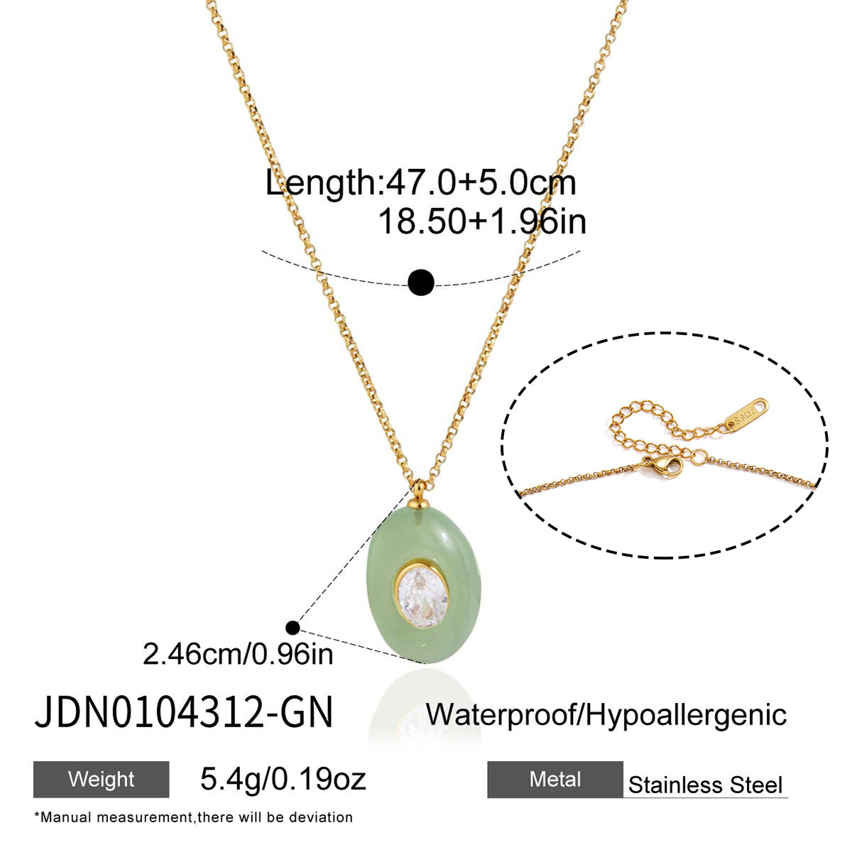 18K gold stainless steel + resin + zirconium / Round red resin with round white zirconium pendant