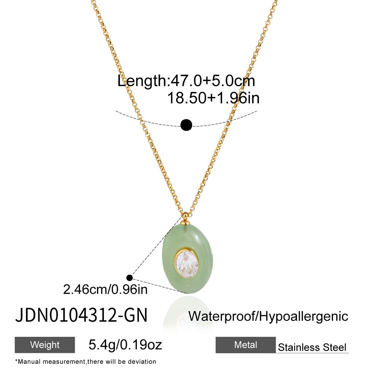 18K gold stainless steel + resin + zirconium / Round red resin with round white zirconium pendant