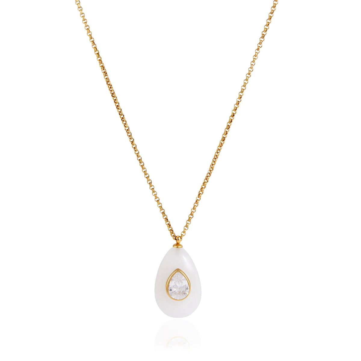 18K gold stainless steel + resin + zirconium / Round red resin with round white zirconium pendant